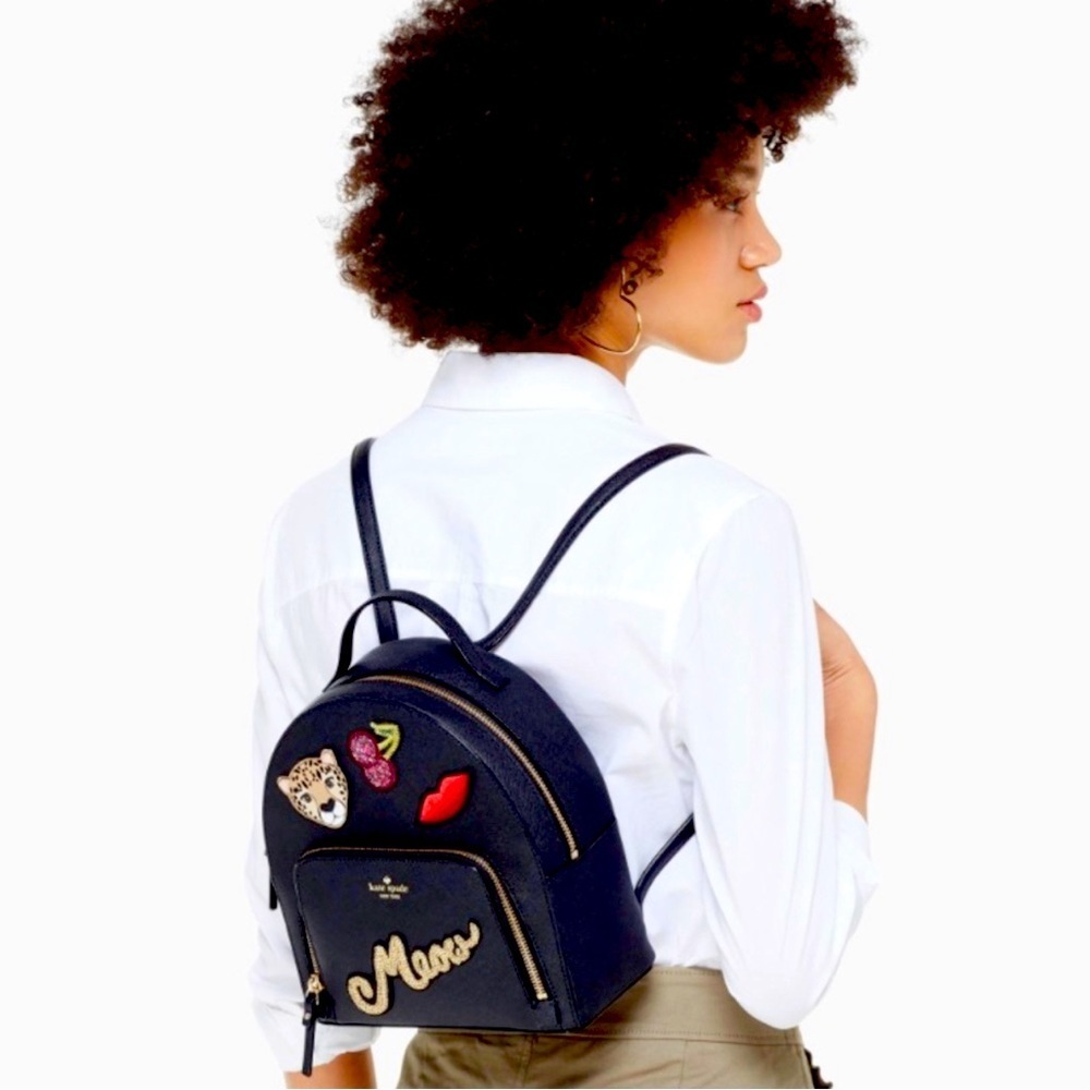 NEW! Kate Spade Run Wild Leopard Tomi Leather Backpack Sequin Black
